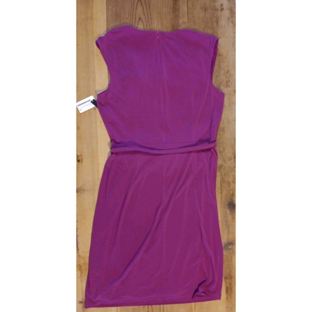 David Meister Party Dress Women 14 Cap Sleeve Gathered Belted Raspberry Pink NWT - Picture 8 of 9
